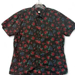 Structure Mens Size L Floral Rose Button Up Shirt Short Sleeve Black Red Blue